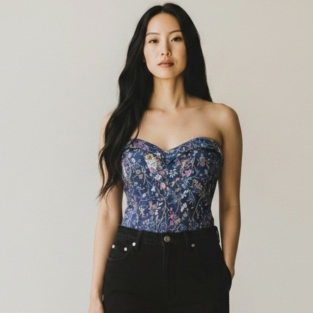 MM Couture Miss Me Silk Bustier Corset Blue Romantic Coquette Cottagecore Medium